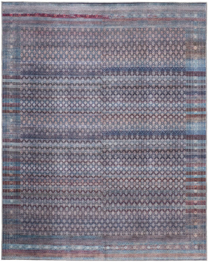 4' X 6' Tan Blue And Pink Striped Power Loom Area Rug