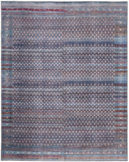 4' X 6' Tan Blue And Pink Striped Power Loom Area Rug