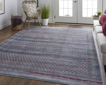 4' X 6' Tan Blue And Pink Striped Power Loom Area Rug