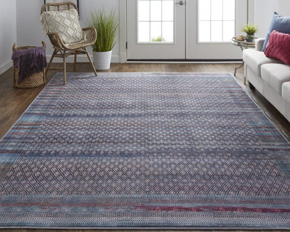 4' X 6' Tan Blue And Pink Striped Power Loom Area Rug