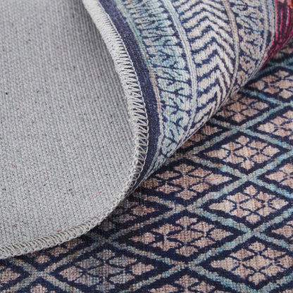 4' X 6' Tan Blue And Pink Striped Power Loom Area Rug