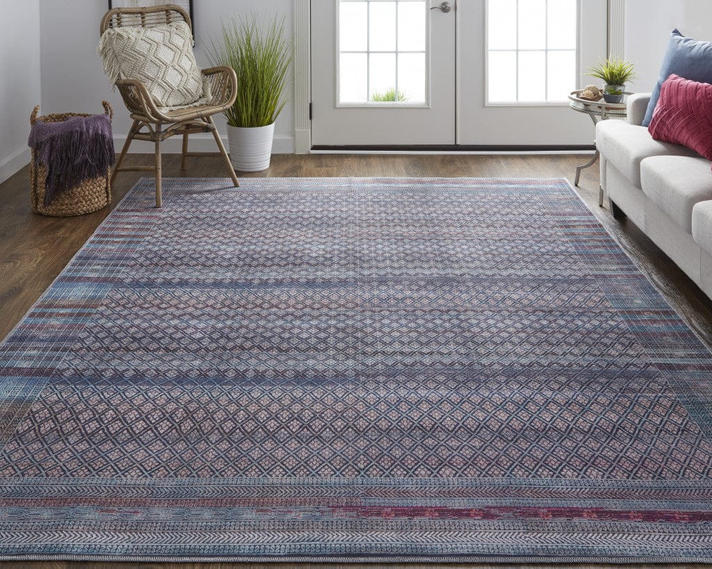 4' X 6' Tan Blue And Pink Striped Power Loom Area Rug