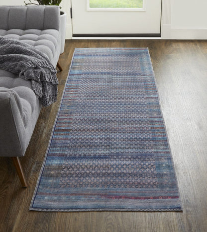 4' X 6' Tan Blue And Pink Striped Power Loom Area Rug