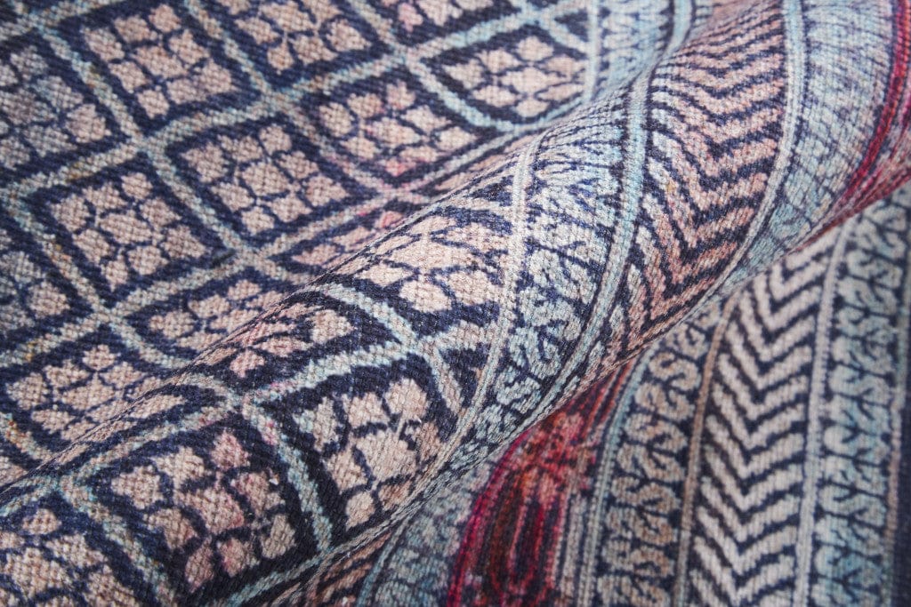 4' X 6' Tan Blue And Pink Striped Power Loom Area Rug