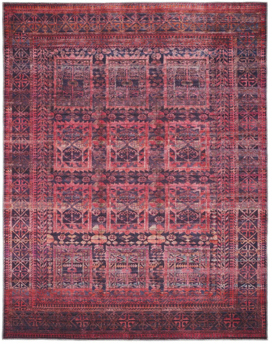 4' X 6' Red And Gray Geometric Power Loom Area Rug