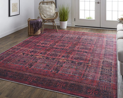 4' X 6' Red And Gray Geometric Power Loom Area Rug