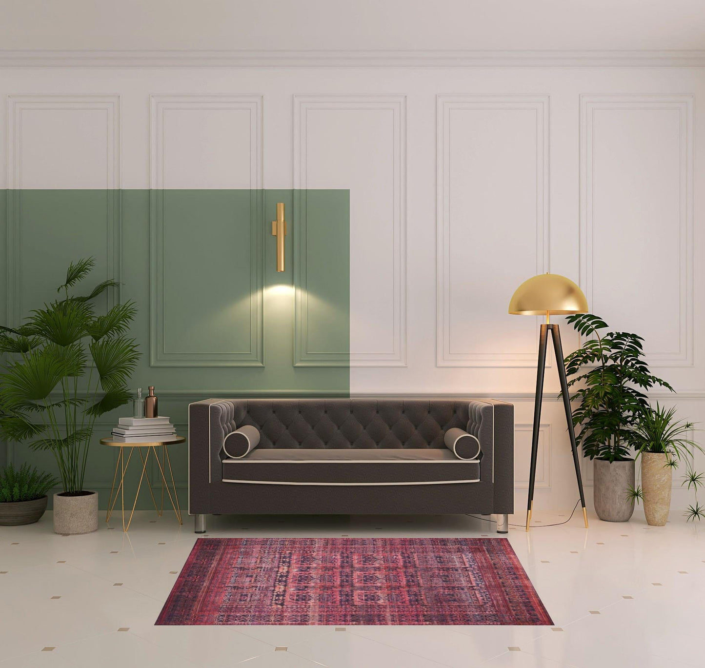 4' X 6' Red And Gray Geometric Power Loom Area Rug