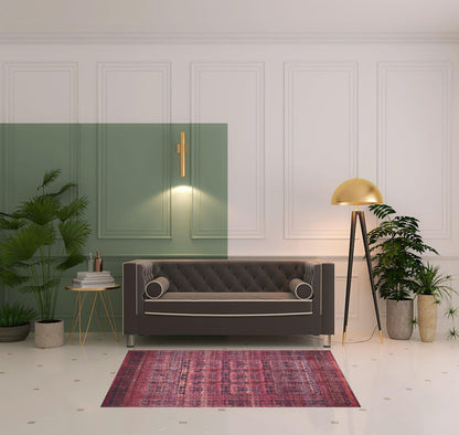 4' X 6' Red And Gray Geometric Power Loom Area Rug