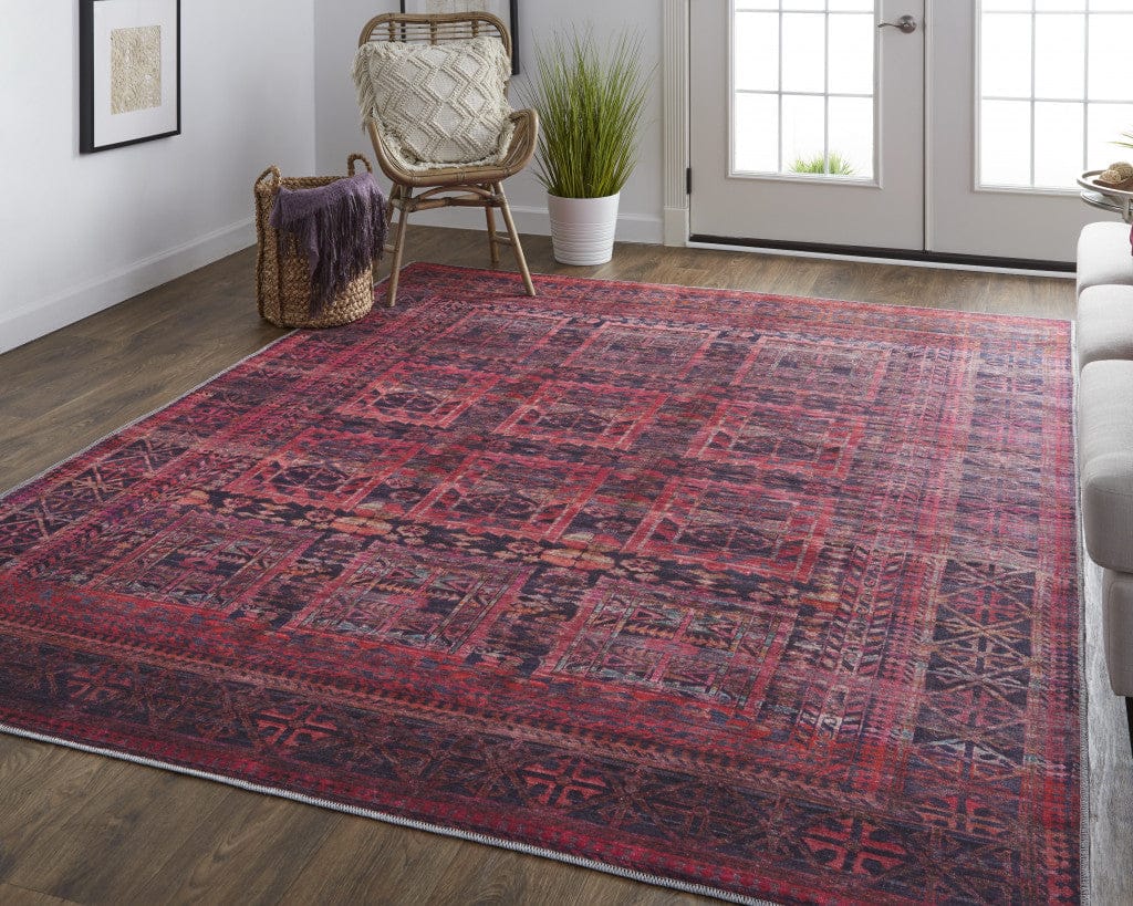 4' X 6' Red And Gray Geometric Power Loom Area Rug