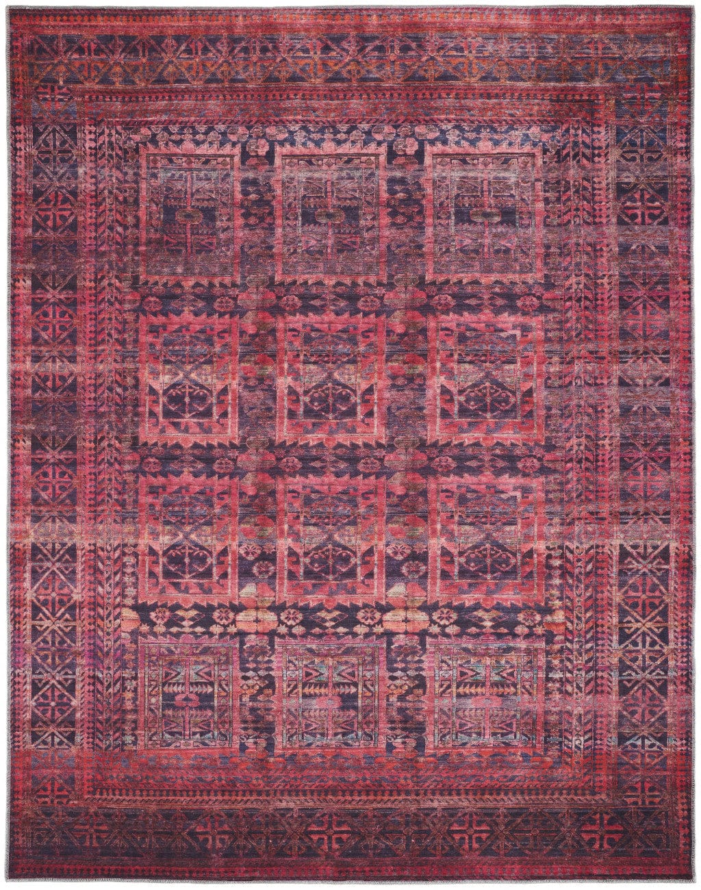 4' X 6' Red And Gray Geometric Power Loom Area Rug