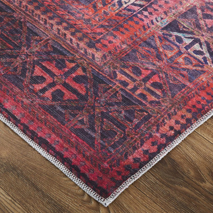 4' X 6' Red And Gray Geometric Power Loom Area Rug