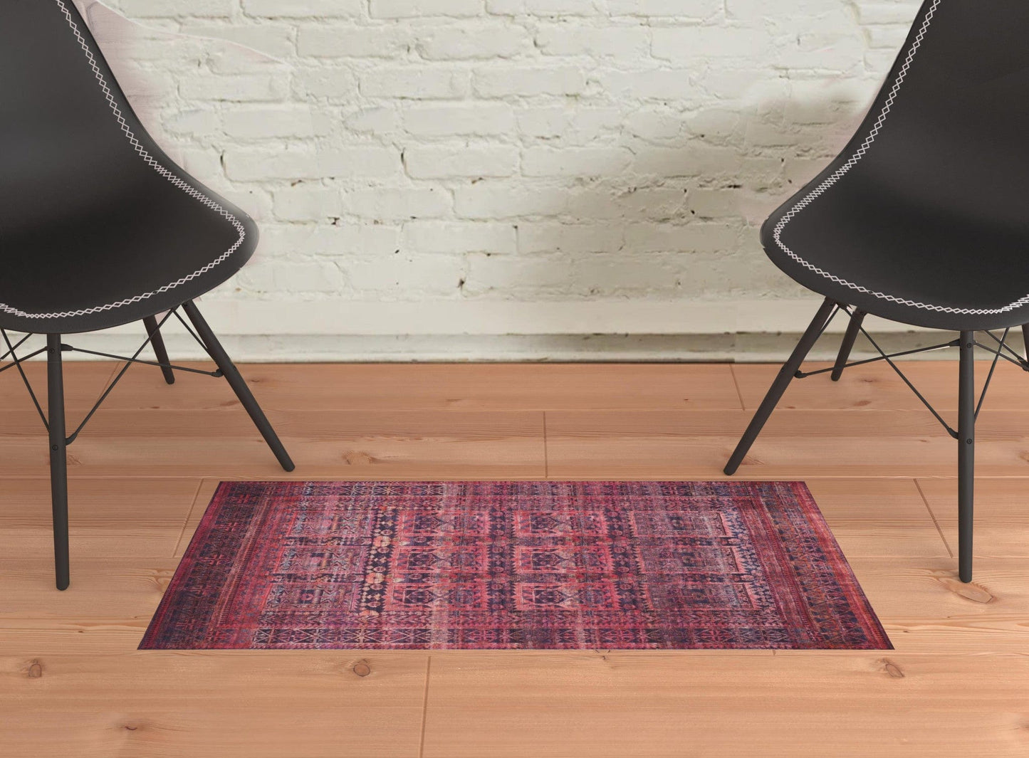 4' X 6' Red And Gray Geometric Power Loom Area Rug