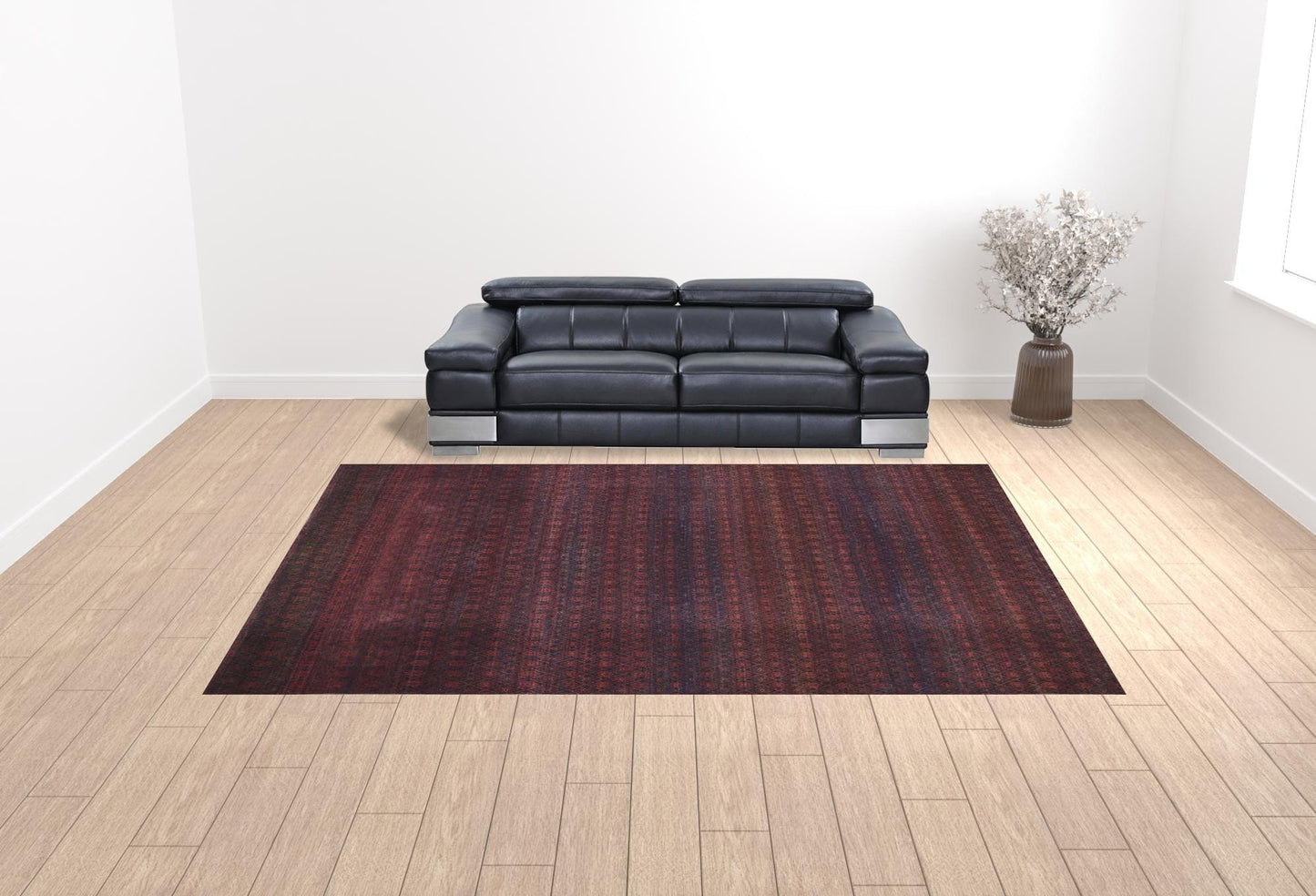4' X 6' Red And Gray Striped Power Loom Area Rug