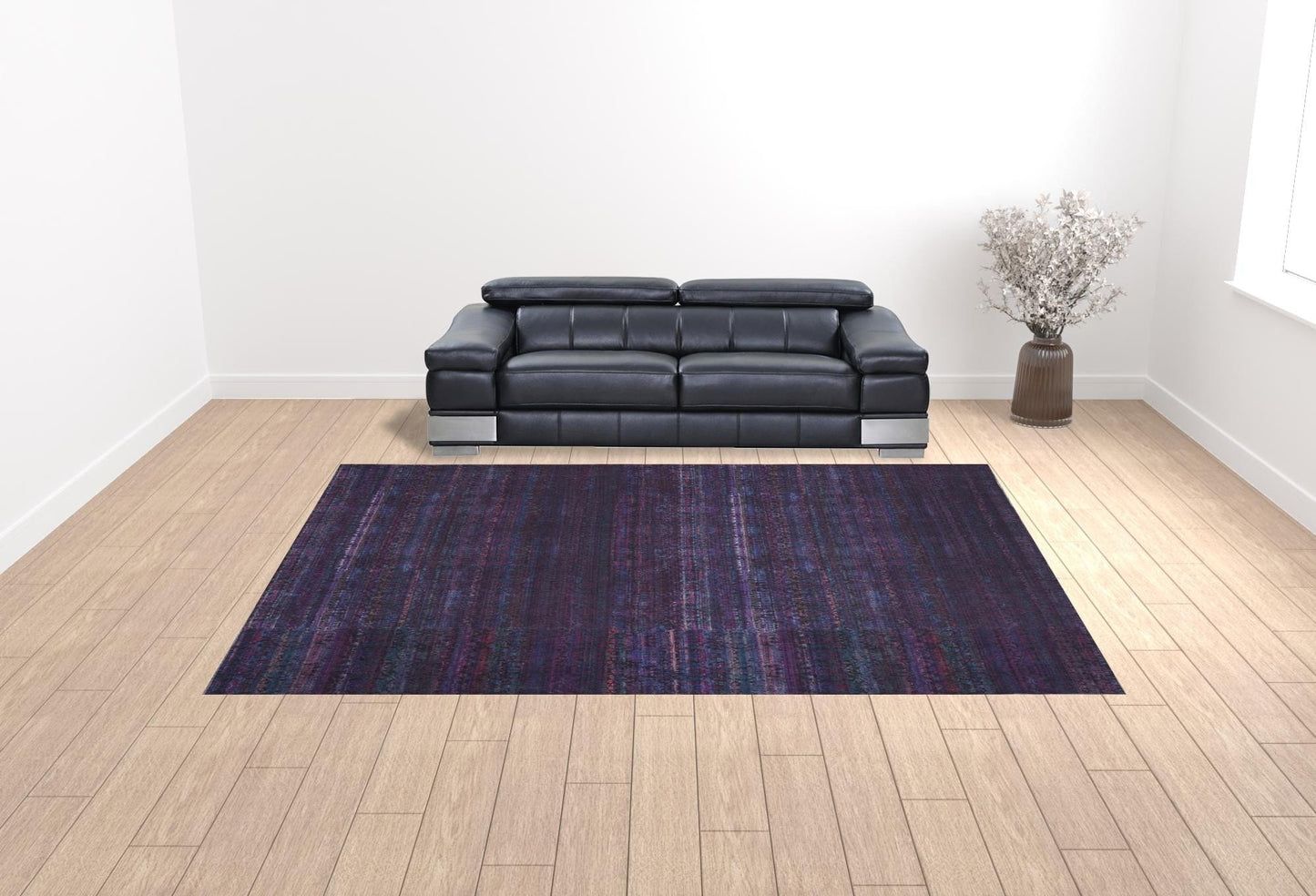 4' X 6' Blue And Purple Striped Power Loom Area Rug
