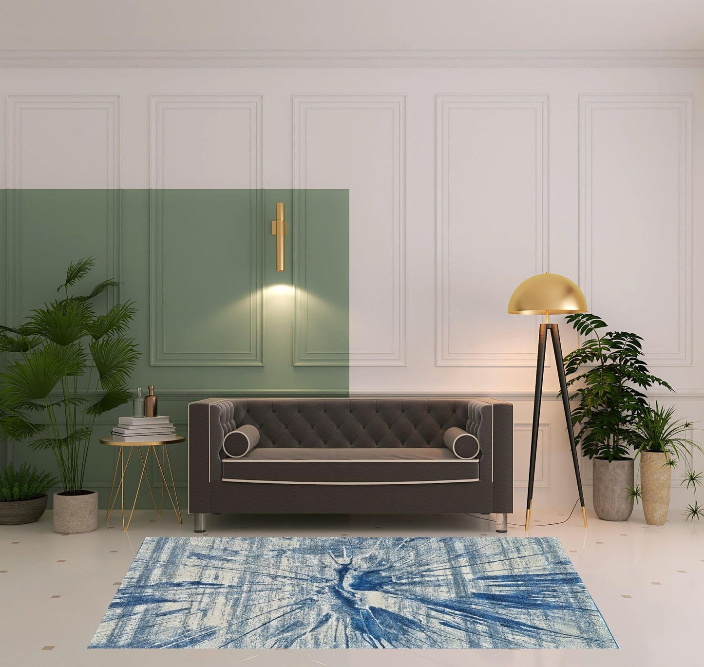 10' X 13' Blue And Ivory Stain Resistant Area Rug