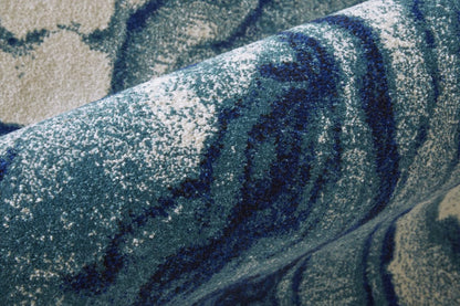 8' Blue Ivory And Green Stain Resistant Runner Rug