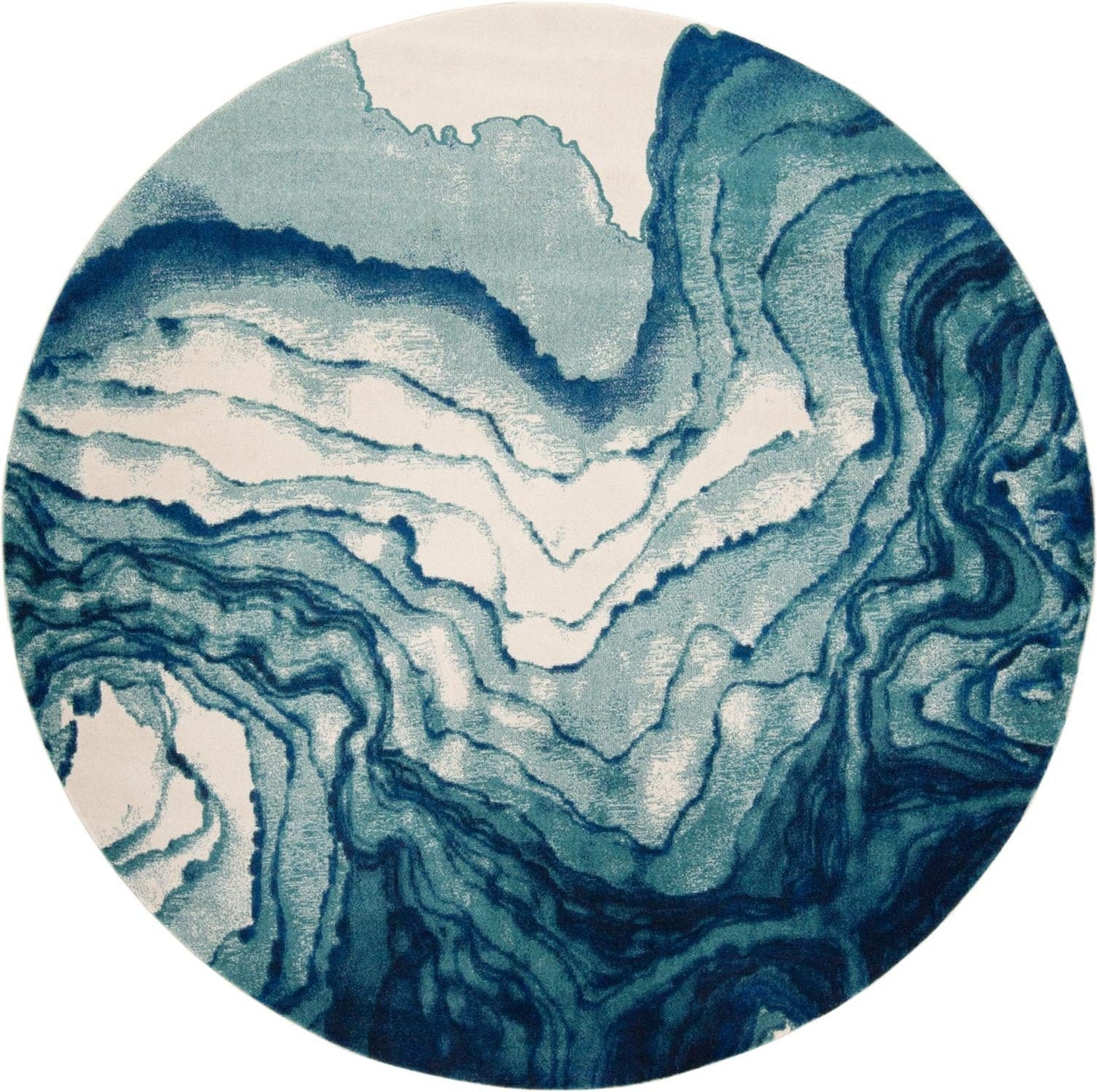 8' Blue Ivory And Green Stain Resistant Runner Rug