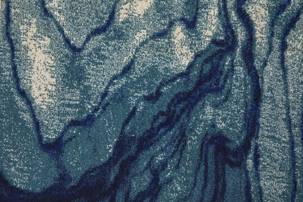 8' Blue Ivory And Green Stain Resistant Runner Rug