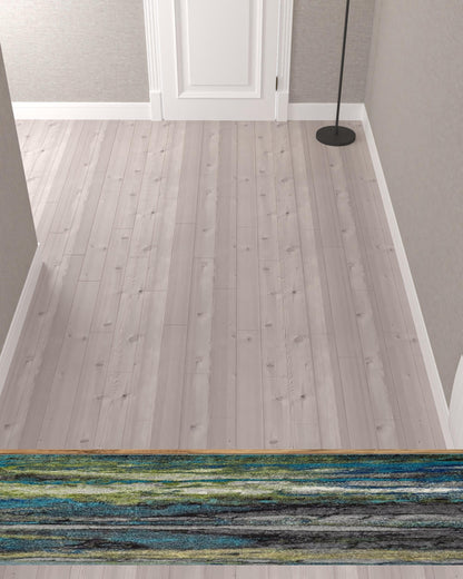 10' X 13' Blue Green And Taupe Stain Resistant Area Rug