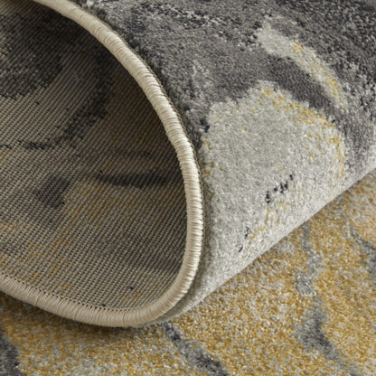 8' Gray Yellow And Ivory Round Stain Resistant Area Rug