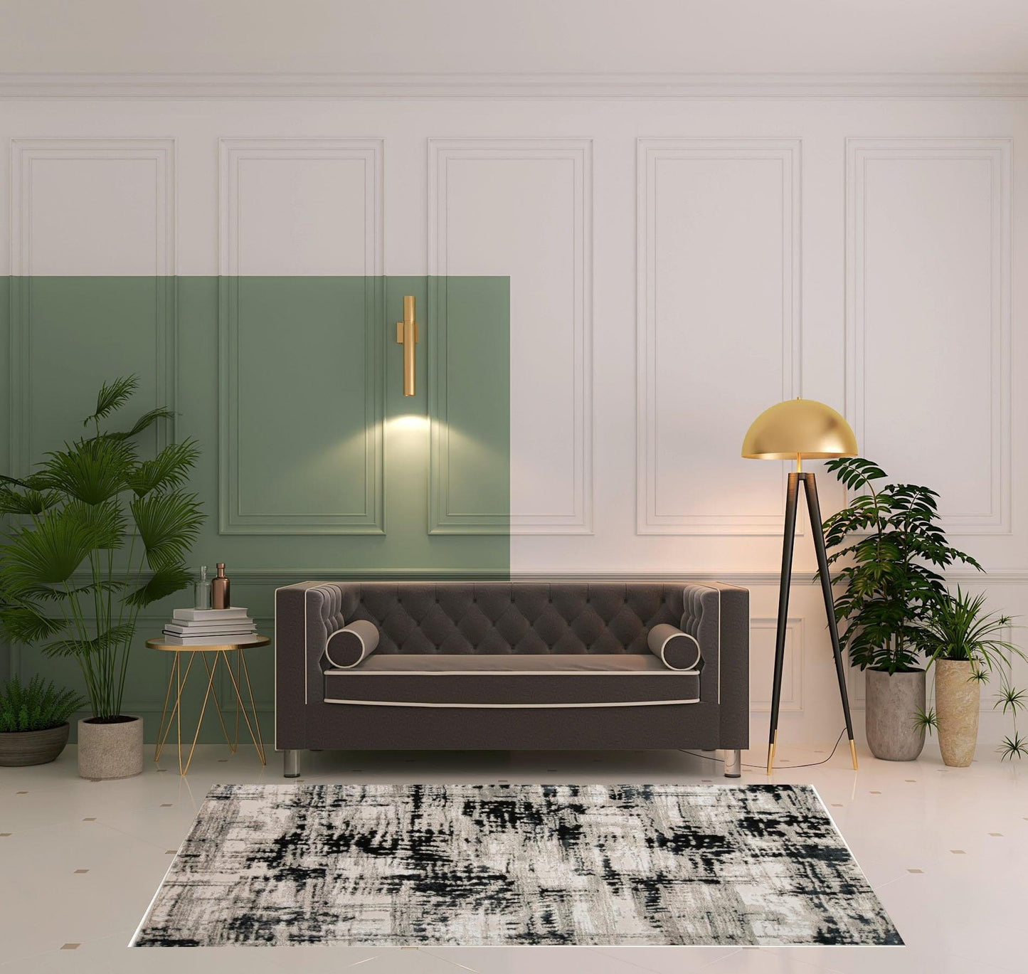 9' X 12' Black White And Gray Area Rug