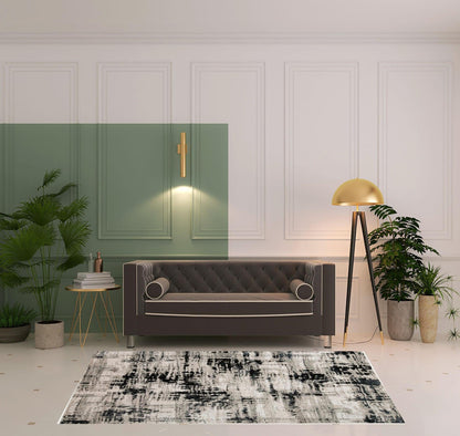 9' X 12' Black White And Gray Area Rug