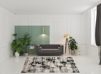 9' X 12' Black White And Gray Area Rug