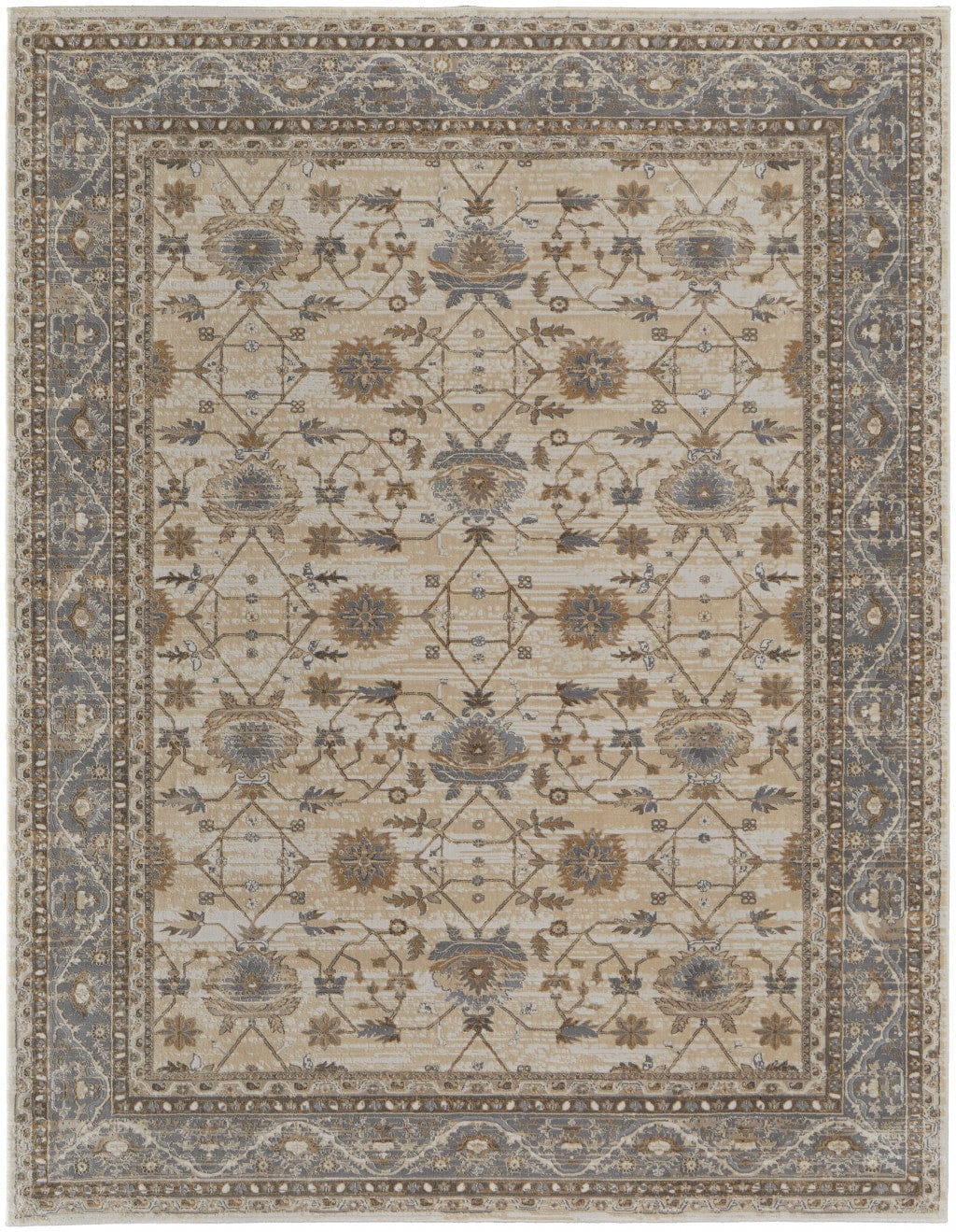 9' X 12' Tan Ivory And Gray Power Loom Area Rug
