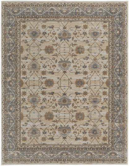 9' X 12' Tan Ivory And Gray Power Loom Area Rug