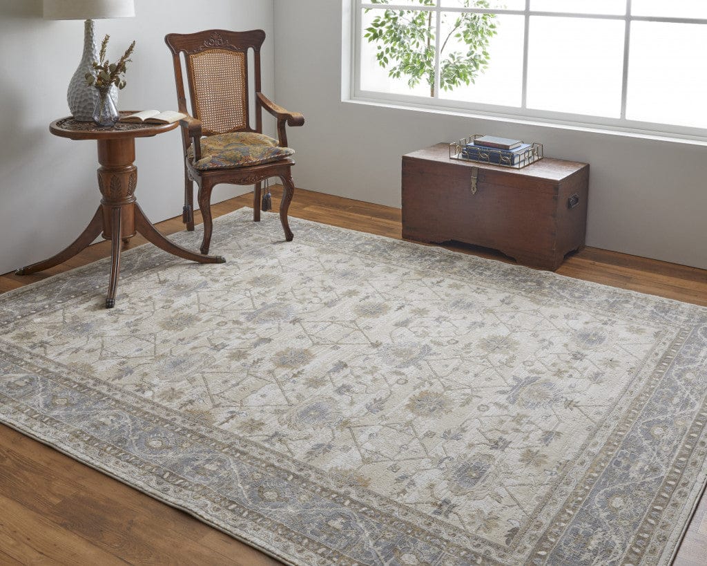 9' X 12' Tan Ivory And Gray Power Loom Area Rug