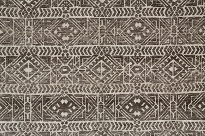 10' X 13' Brown Taupe And Ivory Striped Stain Resistant Area Rug