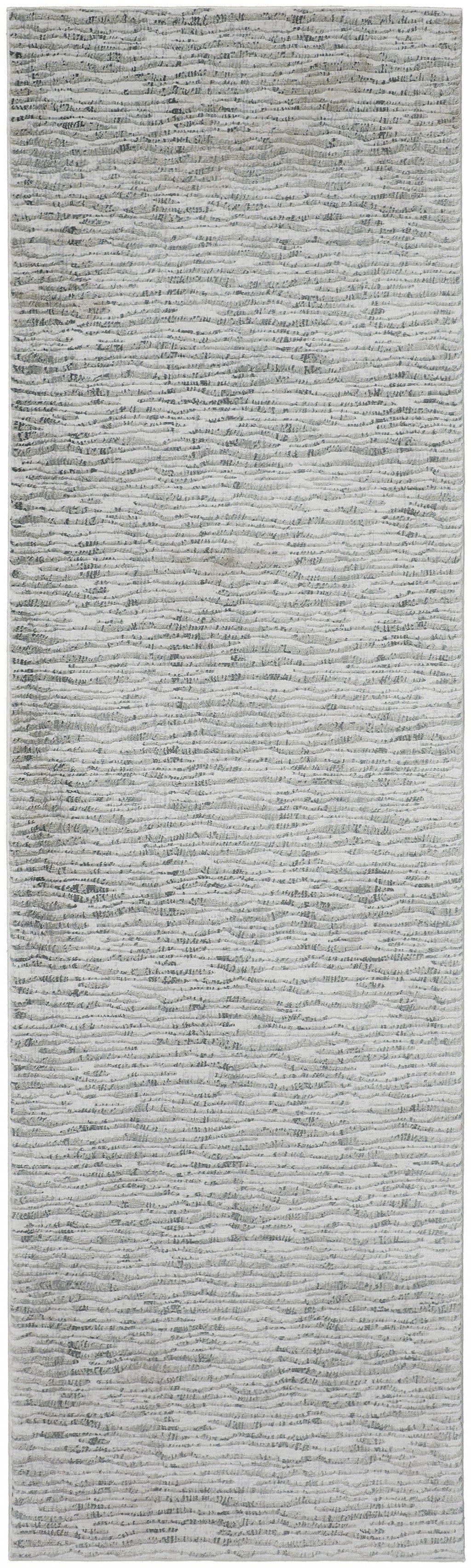 10' X 13' Gray Green And Ivory Striped Distressed Stain Resistant Area Rug
