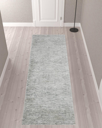 10' X 13' Gray Green And Ivory Striped Distressed Stain Resistant Area Rug