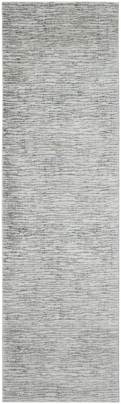 10' X 13' Gray Green And Ivory Striped Distressed Stain Resistant Area Rug