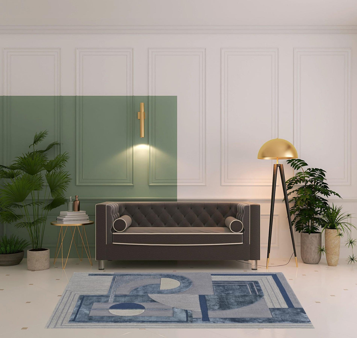 9' X 12' Blue Ivory And Gray Wool Striped Tufted Handmade Area Rug