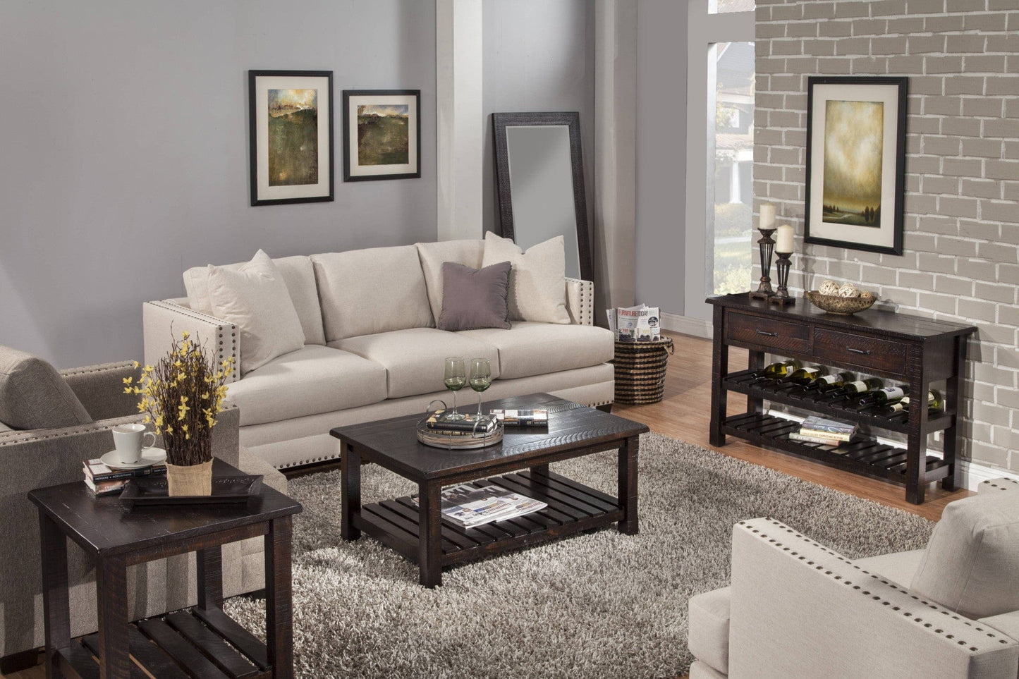 42" Espresso Solid Wood Rectangular Distressed Coffee Table With Shelf