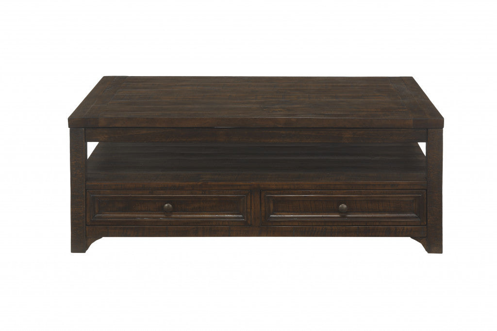 48" Dark Mocha Solid Wood Rectangular Lift Top Storage Coffee Table