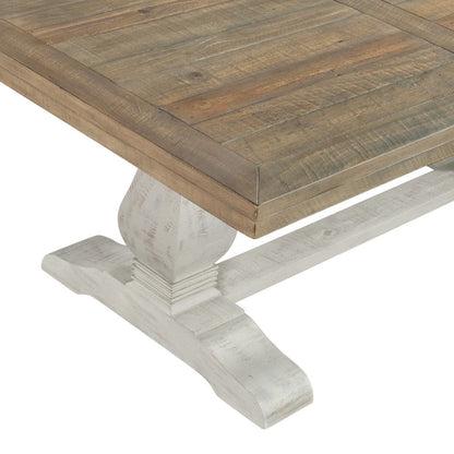 50" White And Reclaimed Natural Wood Distressed Pedestal Coffee Table