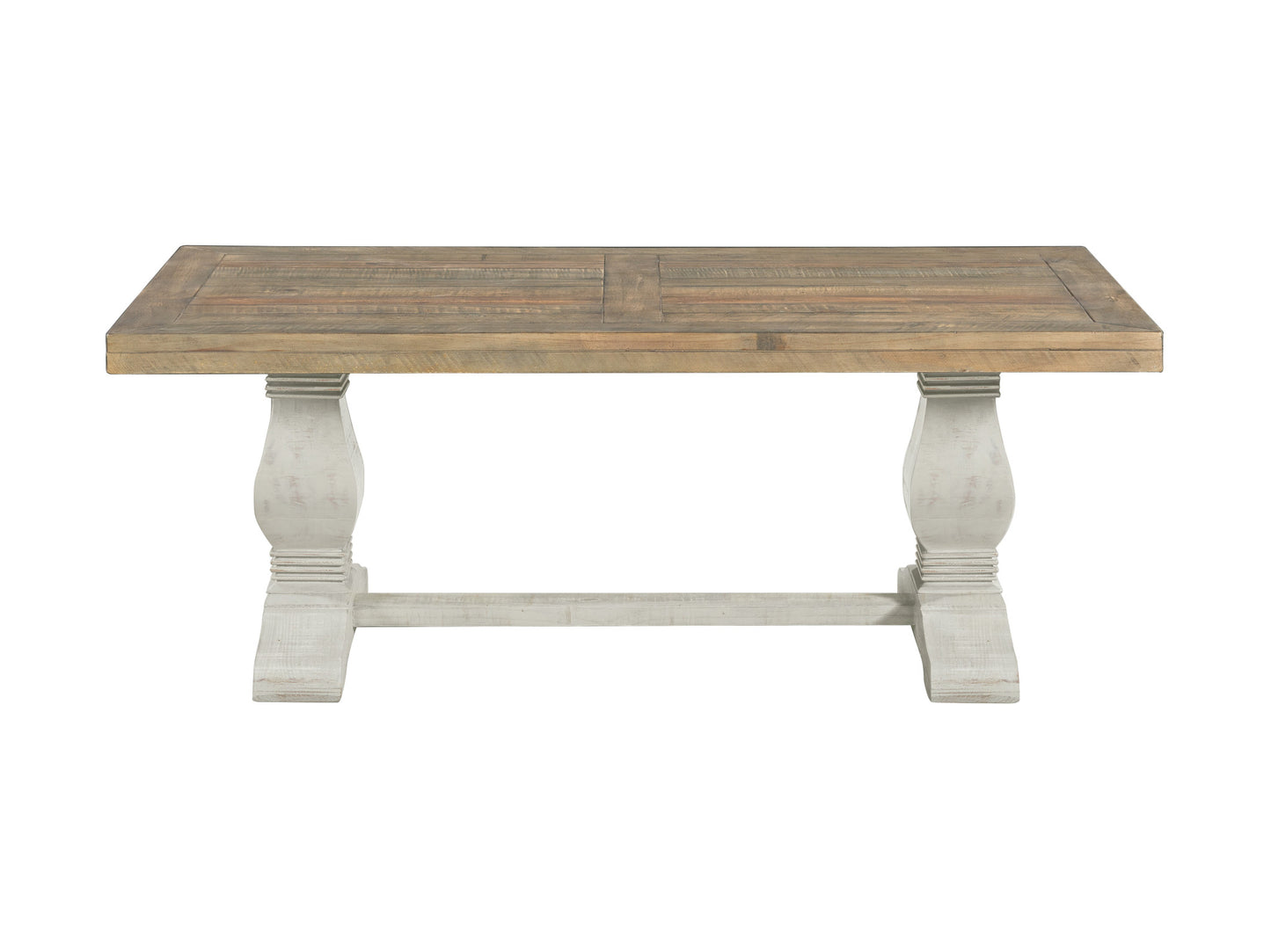 50" White And Reclaimed Natural Wood Distressed Pedestal Coffee Table
