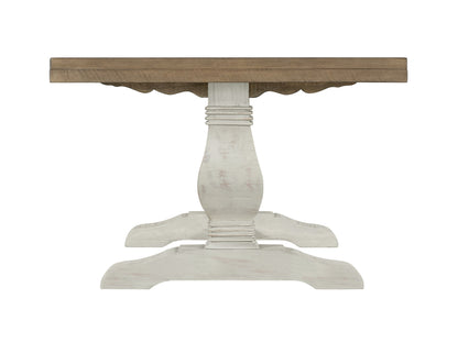 50" White And Reclaimed Natural Wood Distressed Pedestal Coffee Table
