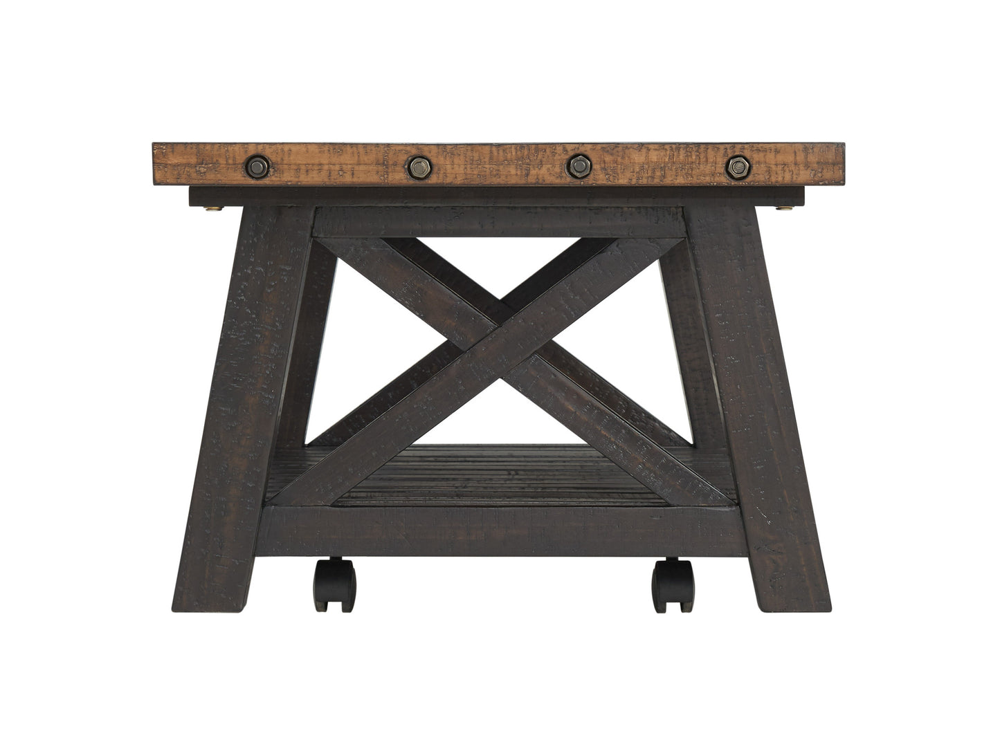 50" Rustic Black And Natural Solid Wood Rectangular Distressed Coffee Table