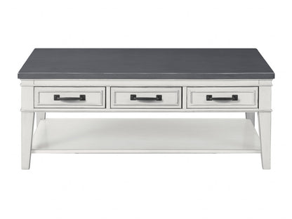 48" Antique White And Grey Rectangular Coffee Table With Storage