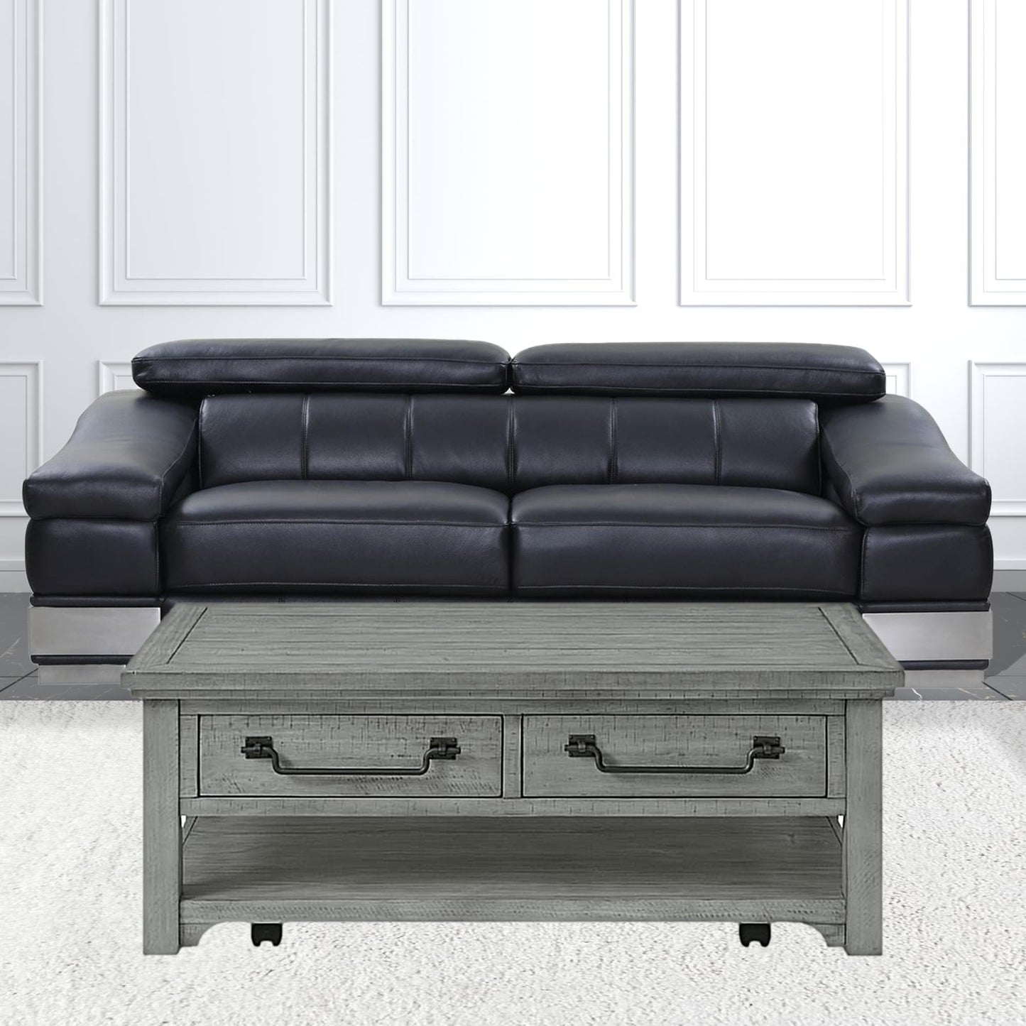 50" Dove Grey Solid Wood Distressed Coffee Table With Storage