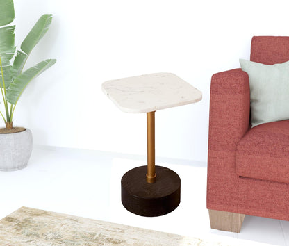 20" White Marble Gold and Black Adjustable Height End Table