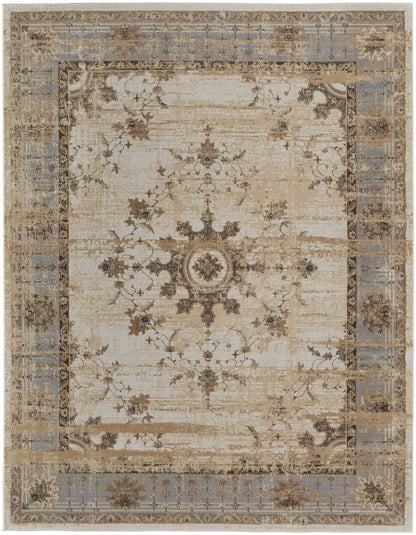 9' X 12' Tan Brown And Gray Power Loom Distressed Area Rug