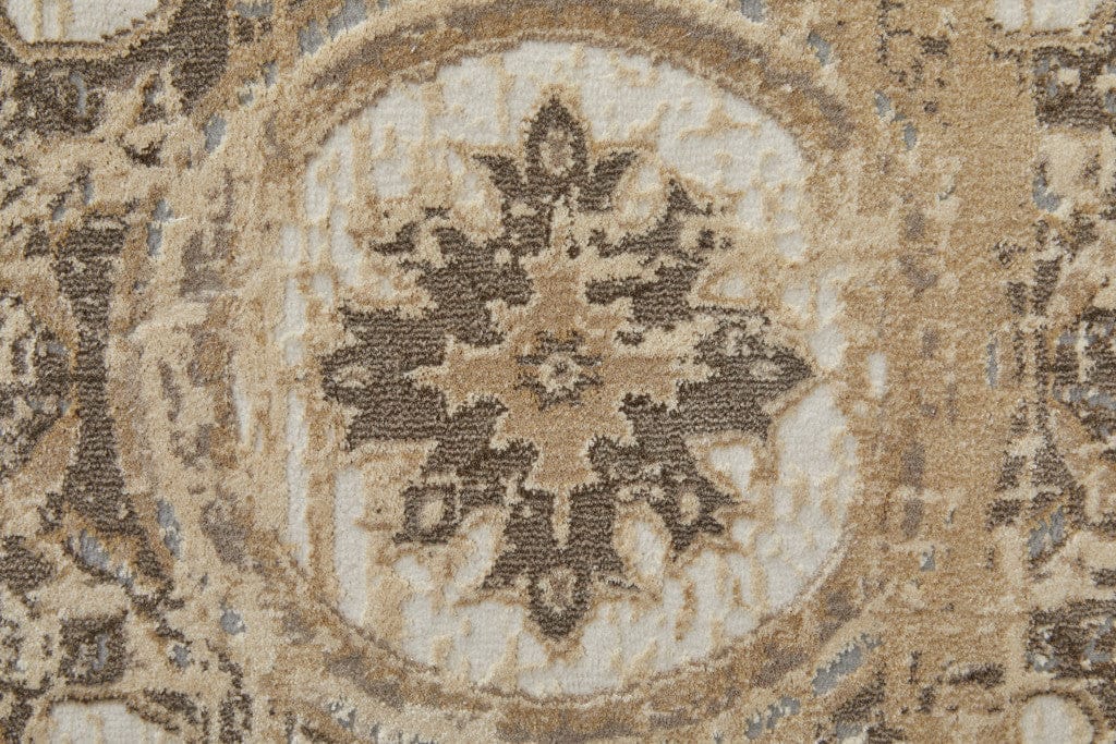 9' X 12' Tan Brown And Gray Power Loom Distressed Area Rug