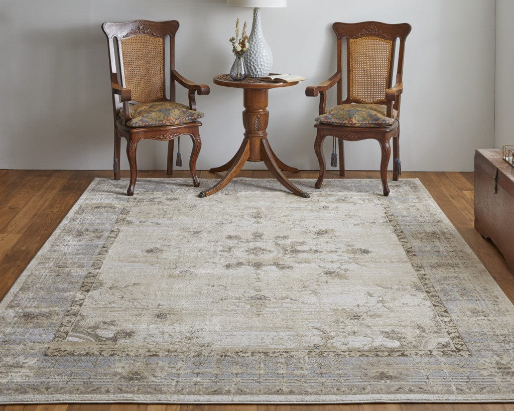 9' X 12' Tan Brown And Gray Power Loom Distressed Area Rug