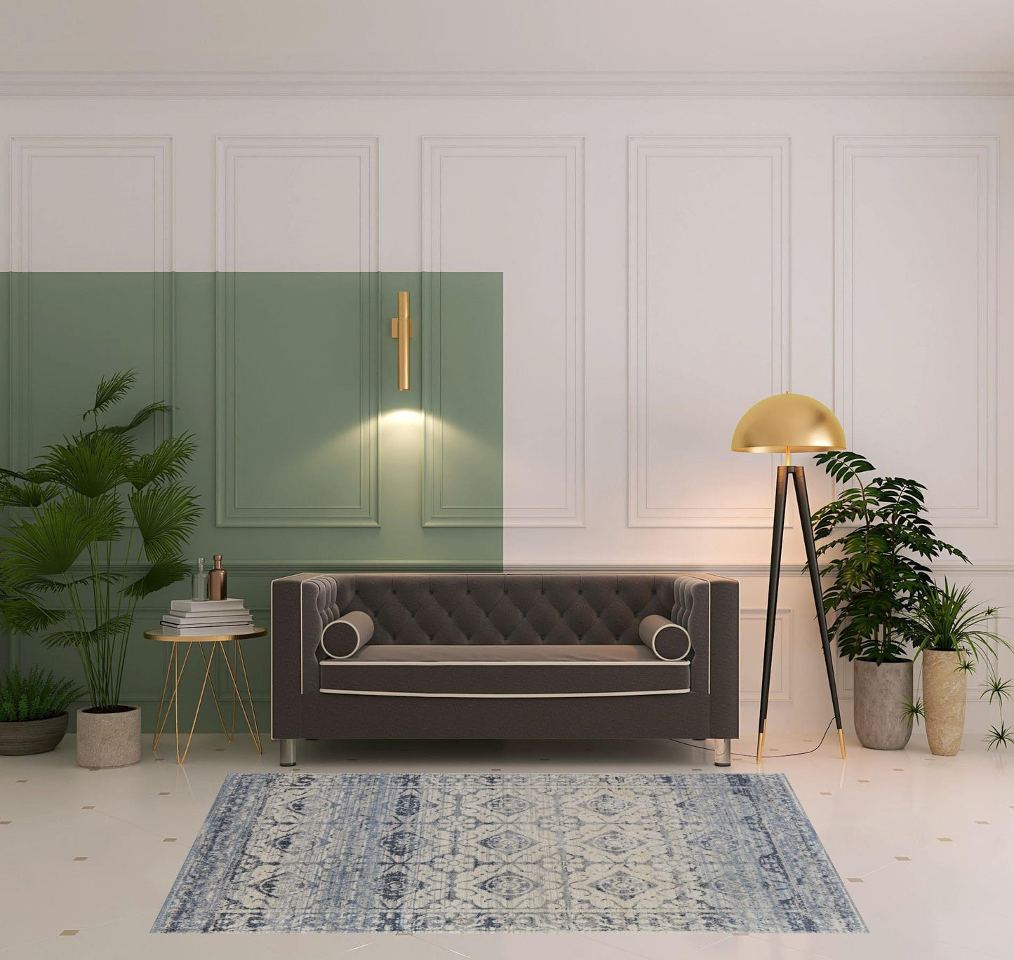 4' X 6' Blue And Ivory Power Loom Distressed Area Rug