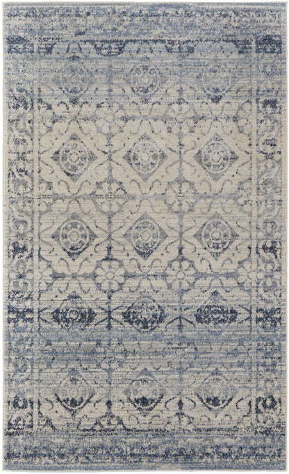 4' X 6' Blue And Ivory Power Loom Distressed Area Rug