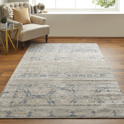 4' X 6' Blue And Ivory Power Loom Distressed Area Rug